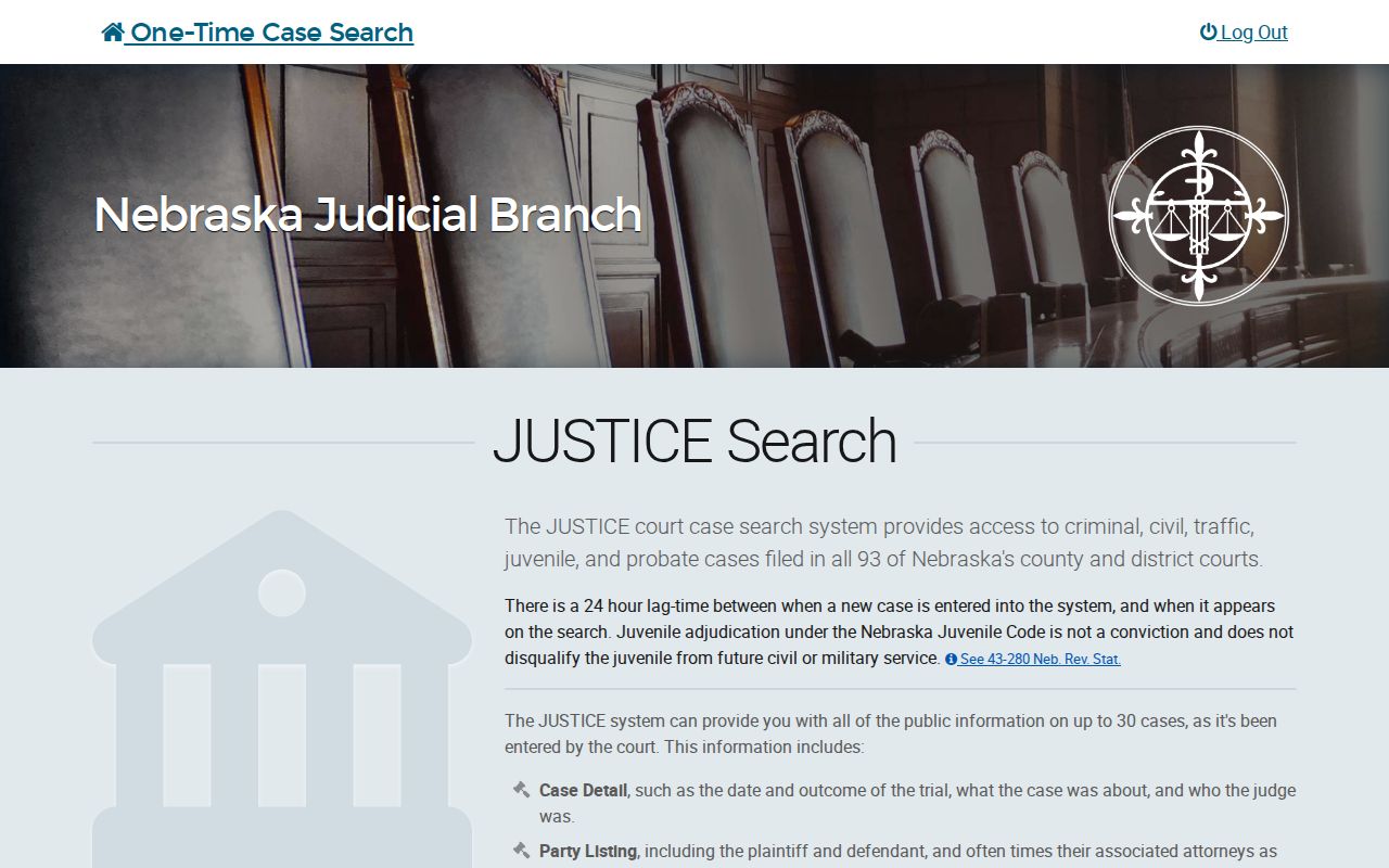 Nebraska JUSTICE one-time search for Garden County warrant records