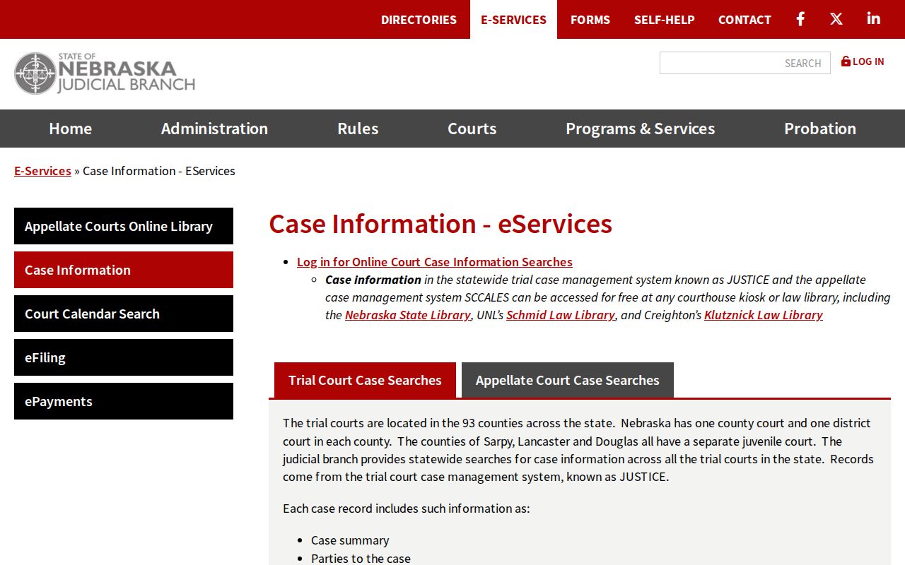 Nebraska statewide trial court case information used for Garden County warrant records