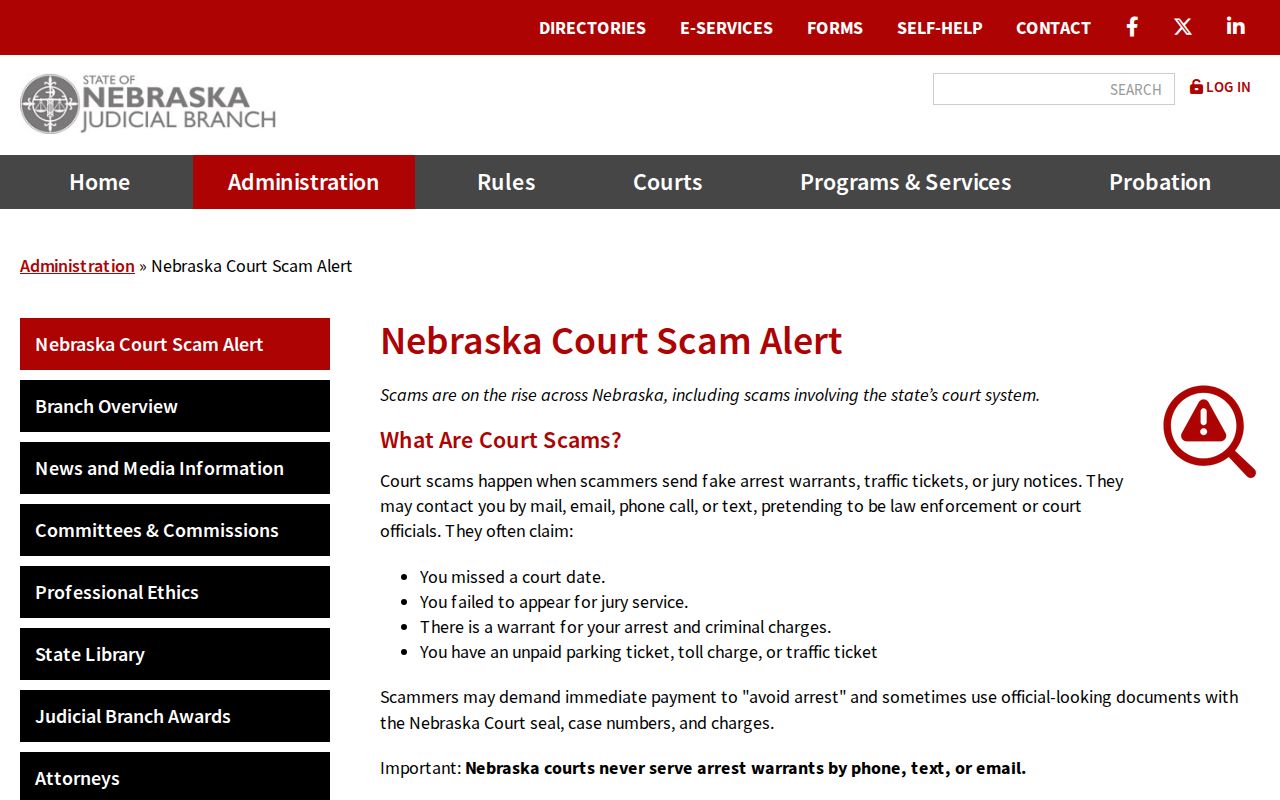 Nebraska court scam warning for Garden County traffic warrant questions