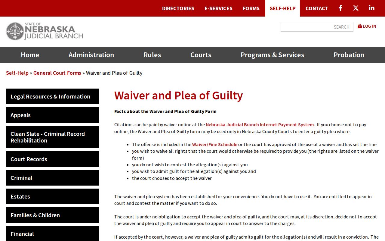 Nebraska waiver and plea instructions for Garden County traffic warrant records
