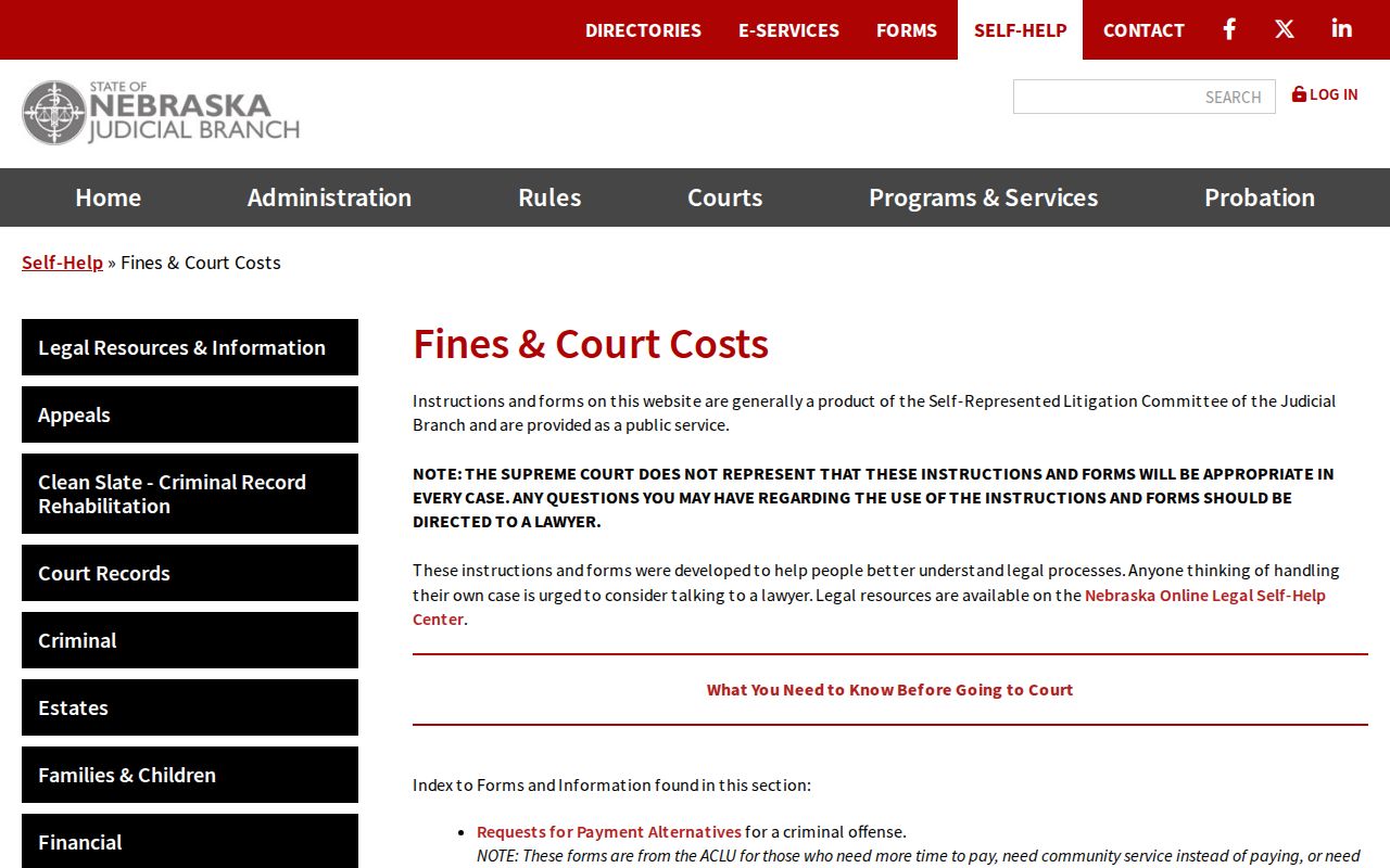 Nebraska court payment alternatives related to Garden County bench warrants