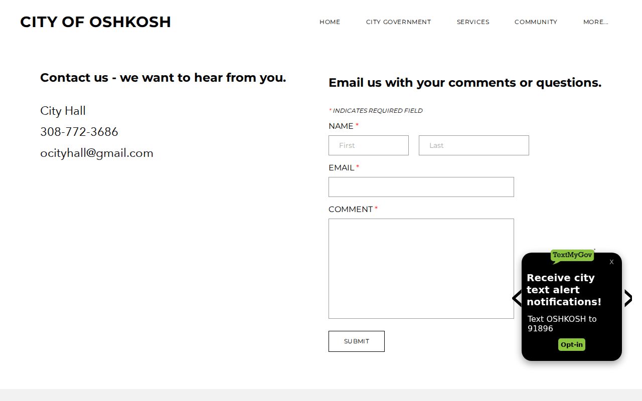 Oshkosh contact and location page for municipal warrant routing